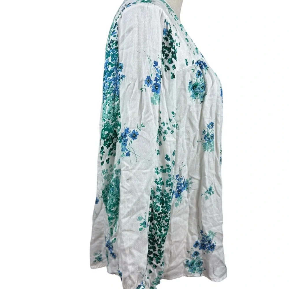 Lucky Brand blue and green print with white background top size XL - Picture 5 of 10